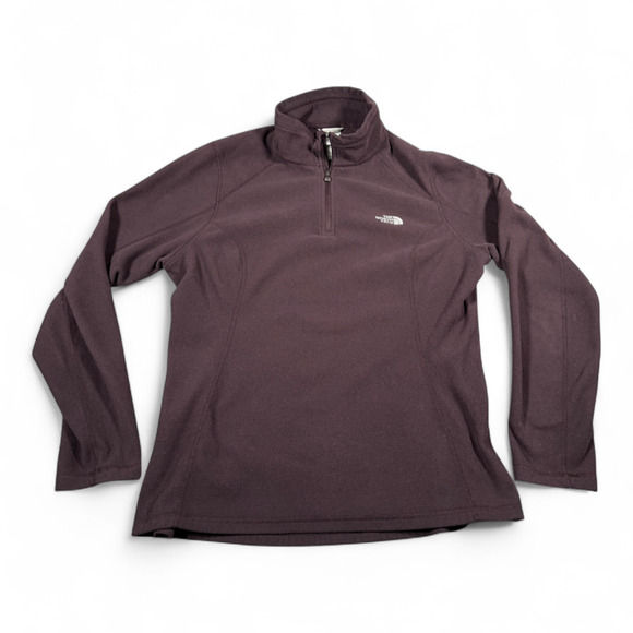 North Face Sweater Womens LARGE Red Fleece Pullover Quarter Zip Outdoor Hiking - Picture 1 of 9